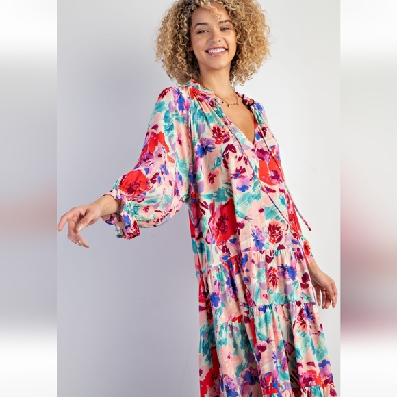 New! Easel Boho Floral Printed Maxi Dress - Picture 5 of 5